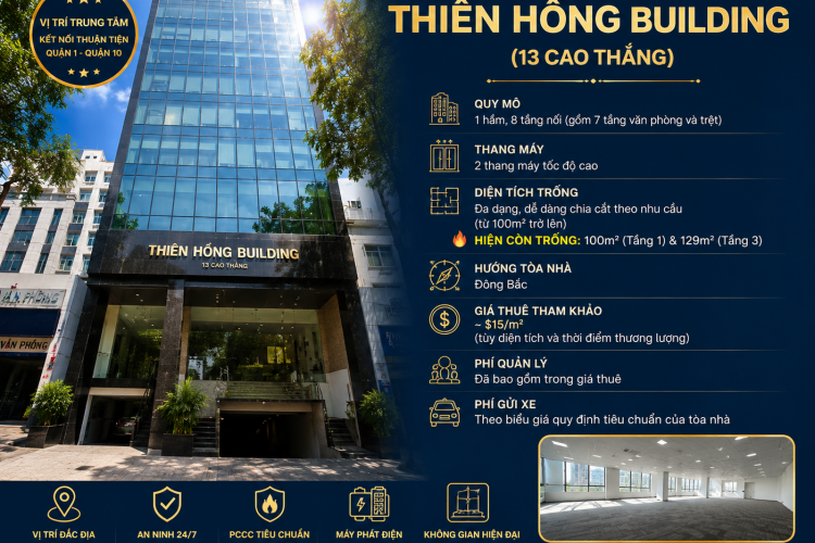 Cho thuê tầng 1 toà nhà 13 Cao Thắng - 100m2 sàn - Giá 40 triệu/tháng!